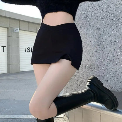 Asymmetrical High Waist Mini Skirt with Side Slit Slim Fit Silhouette