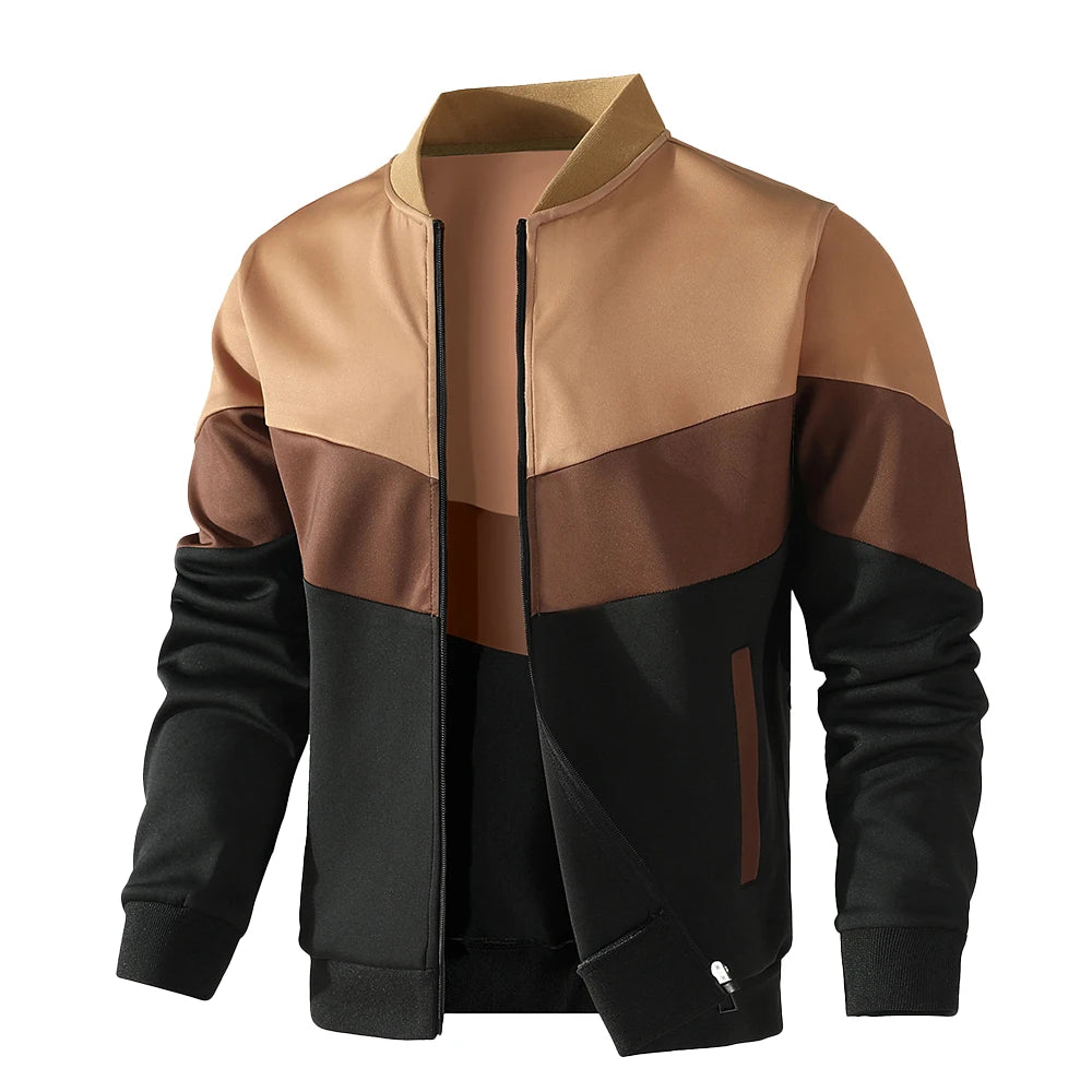 Men's Color Block Zip-Up Bomber Jacket with Modern Casual Streetwear Fit