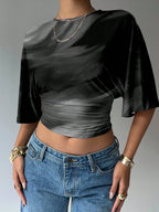 Batwing Sleeve Crop Tee with Relaxed Fit and Minimalist Casual Style