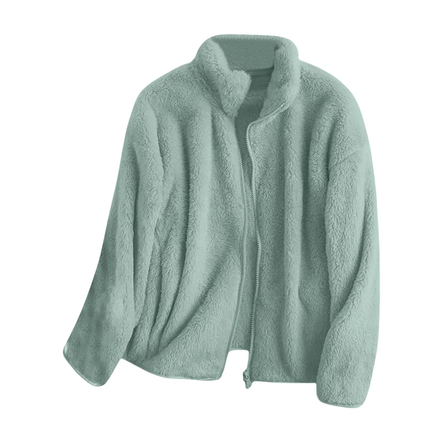 Women's Plush Polar Fleece Zip Jacket with Relaxed Streetwear Layering Fit