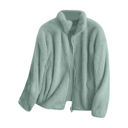 Women's Plush Polar Fleece Zip Jacket with Relaxed Streetwear Layering Fit