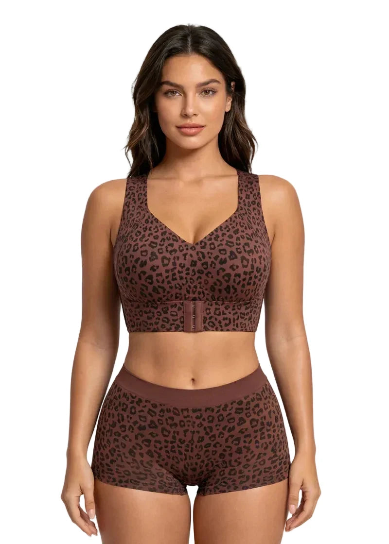Fierce Leopard Print Front-Closure Support Bra with Wide Straps