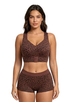 Fierce Leopard Print Front-Closure Support Bra with Wide Straps