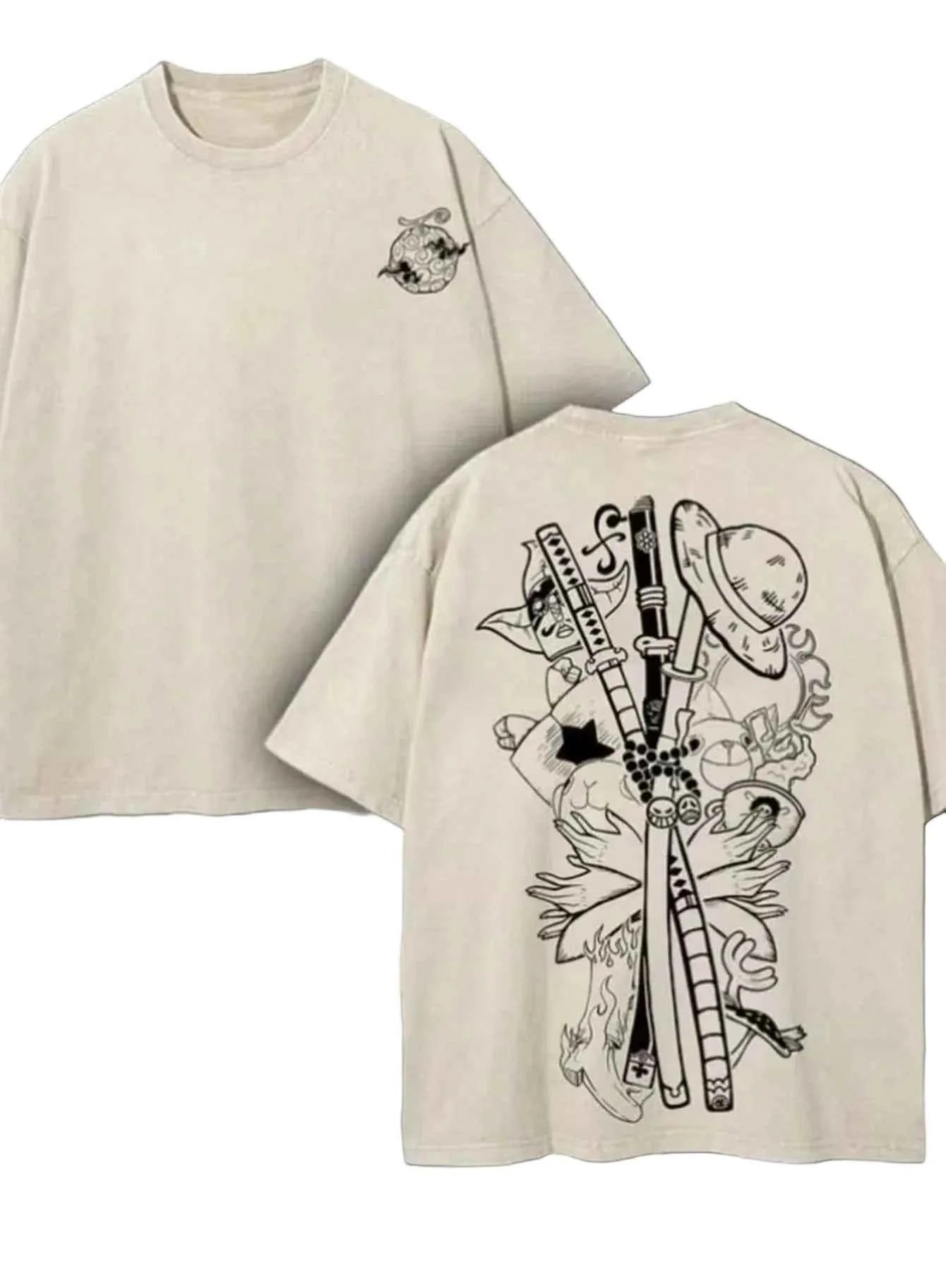 Minimal Sketch Anime Oversized Cotton Casual Streetwear Graphic T-Shirt