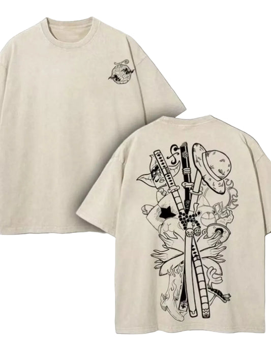 Minimal Sketch Anime Oversized Cotton Casual Streetwear Graphic T-Shirt