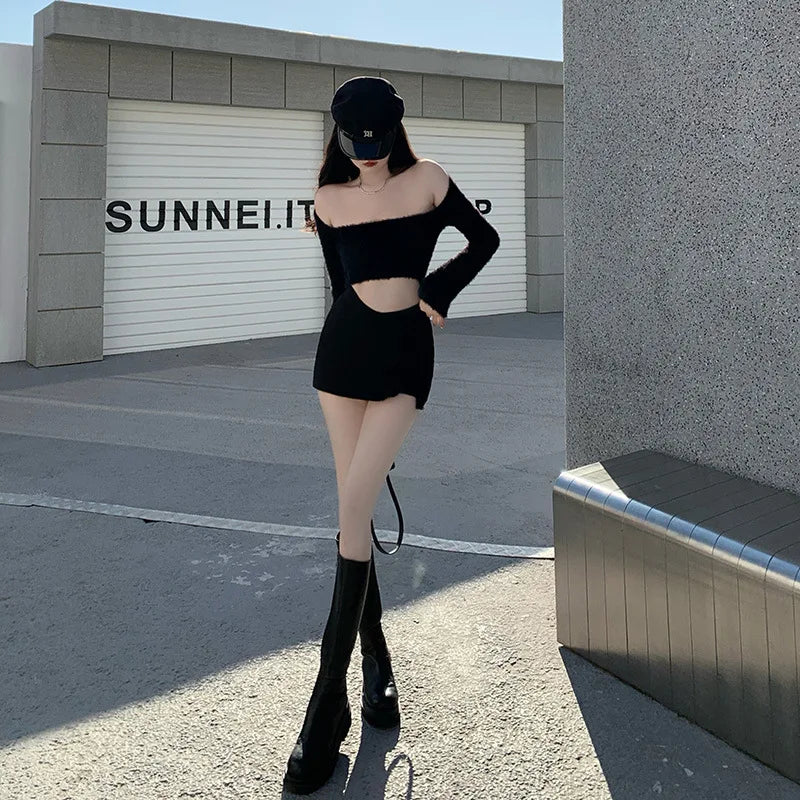Asymmetrical High Waist Mini Skirt with Side Slit Slim Fit Silhouette