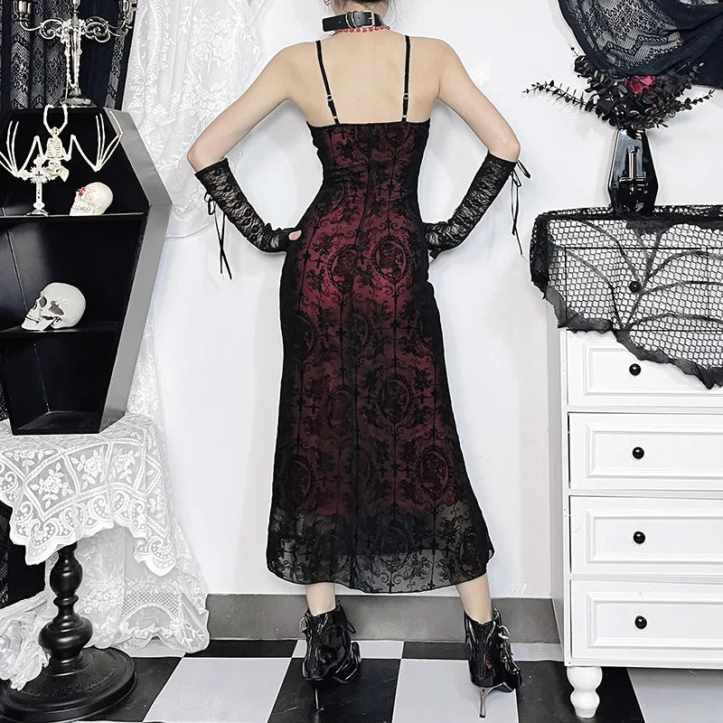 Elegant Lace Gothic Maxi Dress with Dark Romantic Alternative Styling