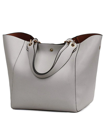 Large Capacity PU Leather Tote Bag with Minimalist Top Handle Design