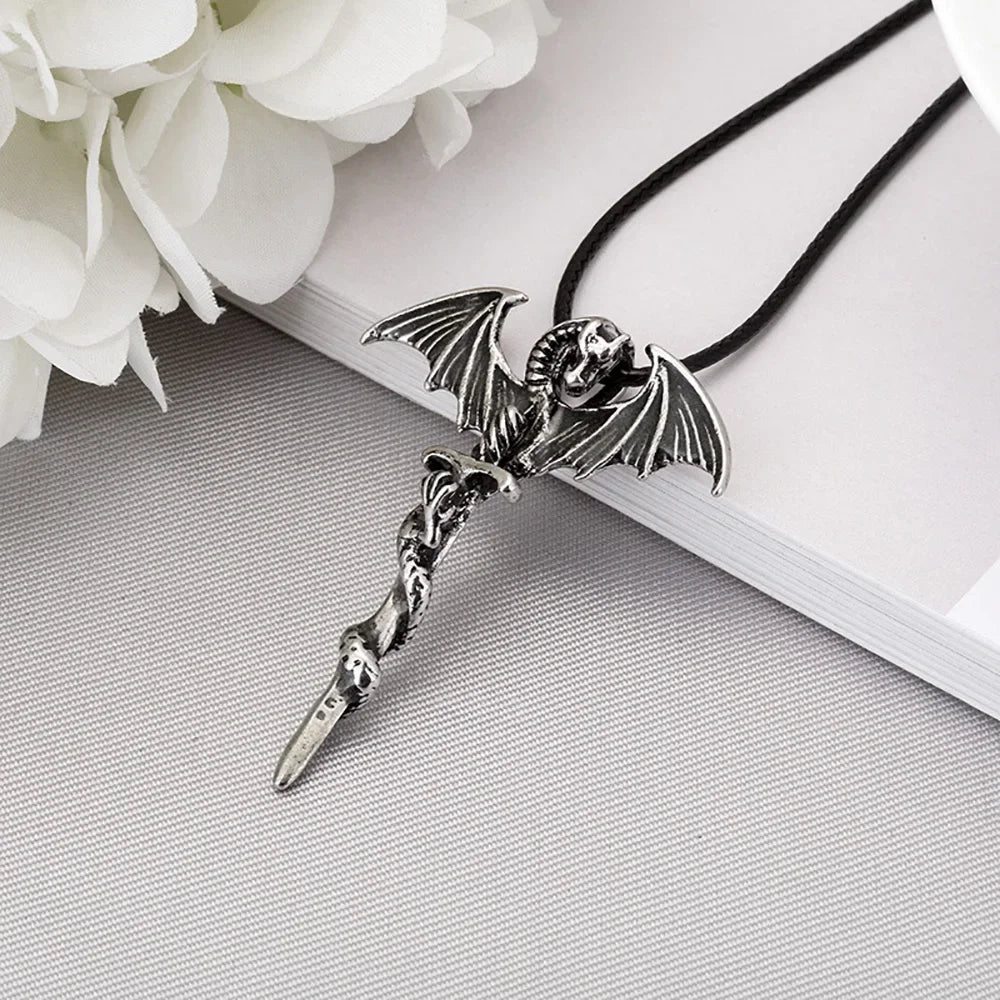 Dragon Sword Pendant Necklace Fantasy Gothic Alternative Statement Jewelry