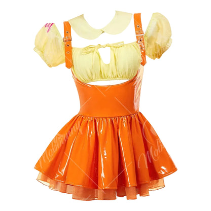 Women's Off-Shoulder Crop Top and Pleated Mini Skirt Costume Set with Matching Accessories