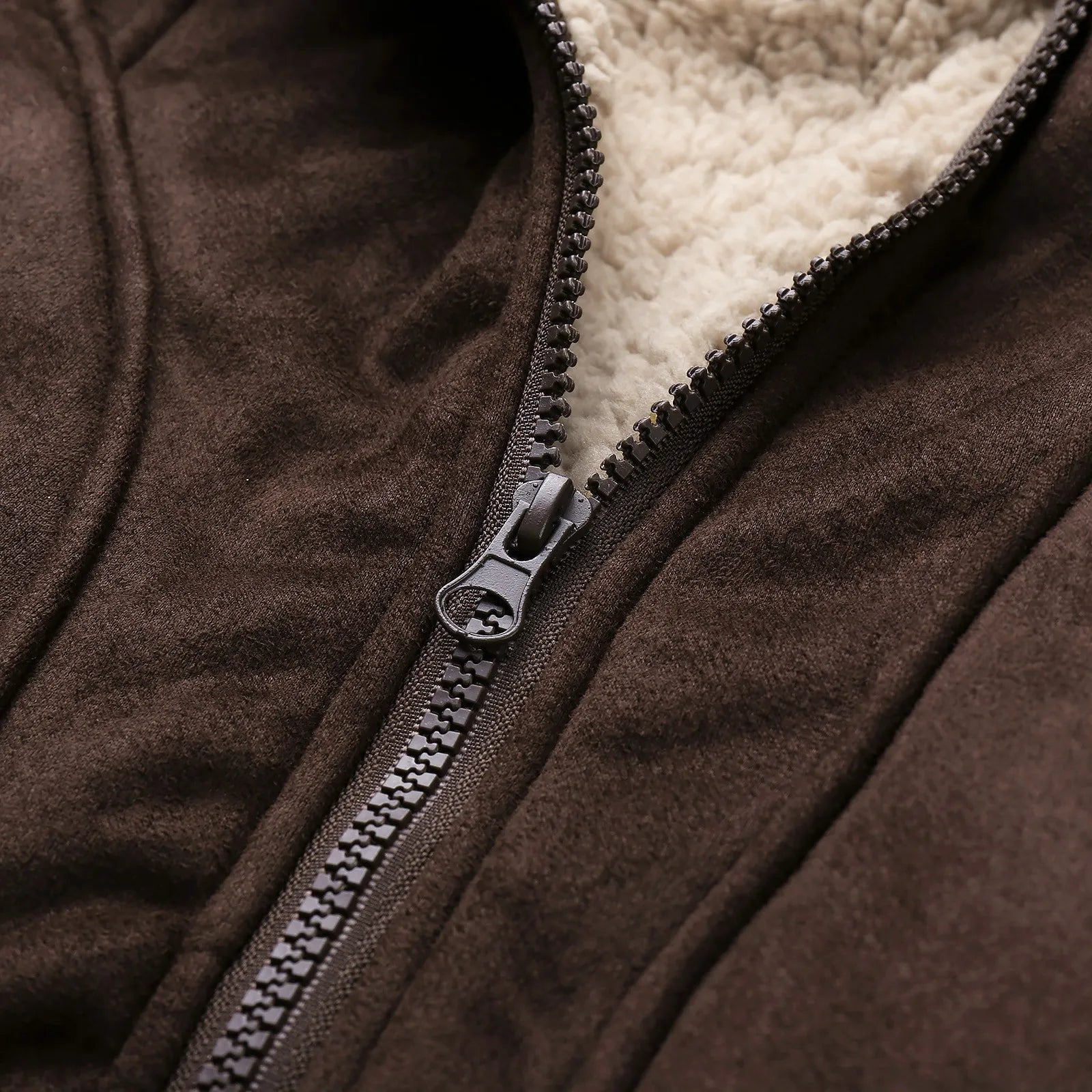 Men's Faux Suede Sherpa Lined Zip Jacket with Turn Down Collar for Rugged Casual Style