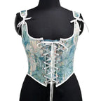 Elegant Beige Lace-Up Corset Top with Adjustable Tie-Shoulder Straps