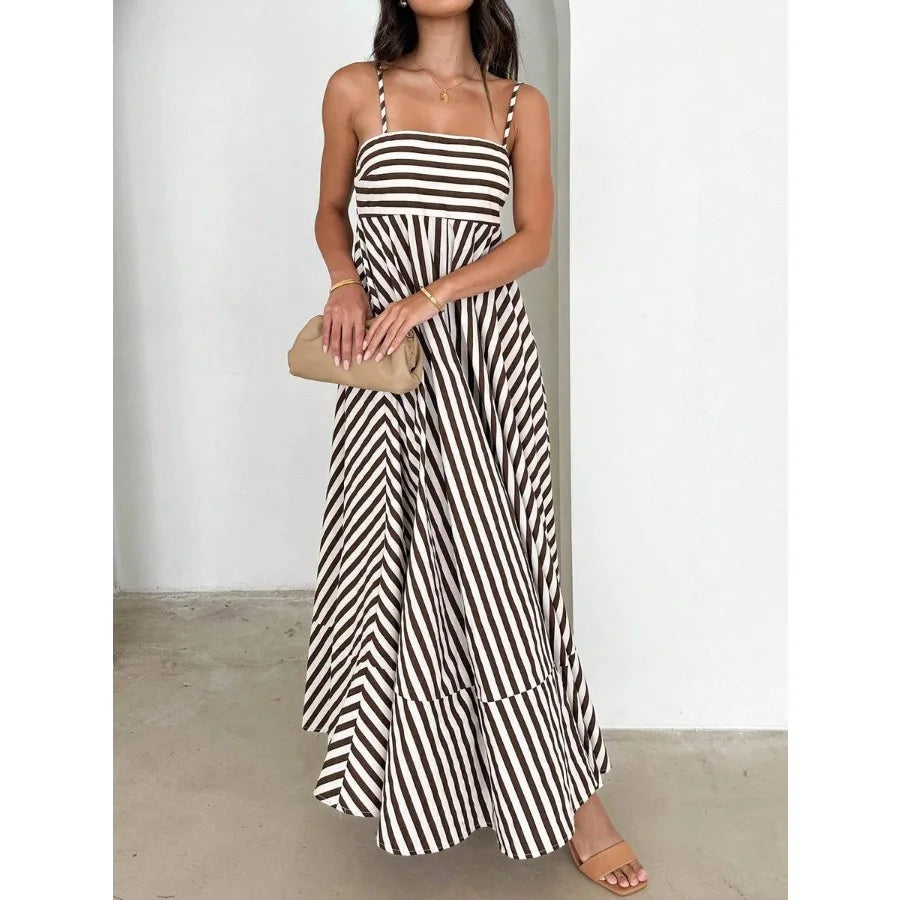 Smocked Spaghetti Strap Flowing Maxi Dress with Relaxed Contemporary Fit