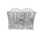 Luminous Metallic Silver Overbust Corset with Front Hook Closure
