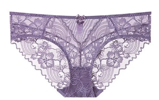 Ultra-Thin French Floral Lace Balconette Bra and Sheer Panty Set