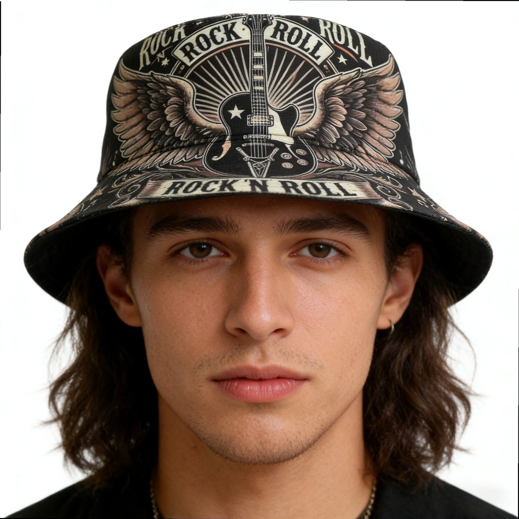Vintage Graphic Print Bucket Hat Double Layer Casual Streetwear Fisherman Outdoor Cap