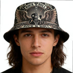 Vintage Graphic Print Bucket Hat Double Layer Casual Streetwear Fisherman Outdoor Cap