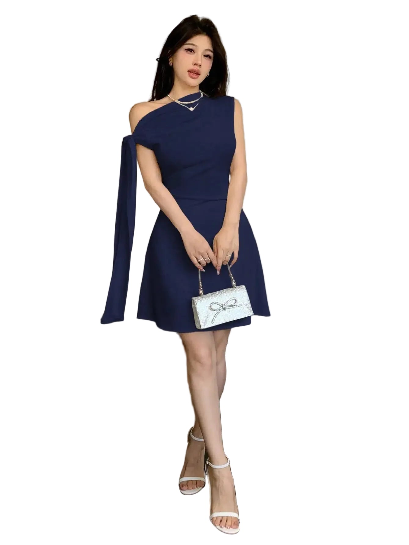 One Shoulder Mini Dress with Draped Detail and Elegant Asymmetrical Silhouette