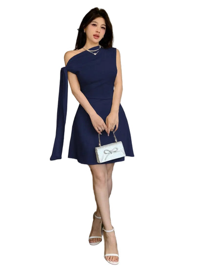 One Shoulder Mini Dress with Draped Detail and Elegant Asymmetrical Silhouette