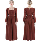 Vintage Long Sleeve Tie Waist Feminine Alternative Fashion Maxi Dress