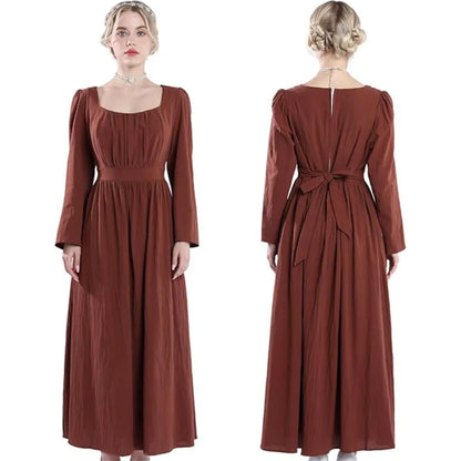 Vintage Long Sleeve Tie Waist Feminine Alternative Fashion Maxi Dress