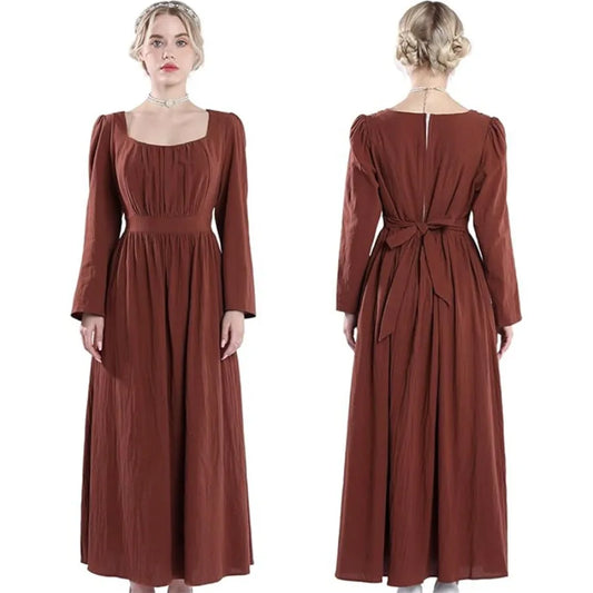 Vintage Long Sleeve Tie Waist Feminine Alternative Fashion Maxi Dress