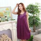 Women's Ice Silk Satin-Look Lace Nightgown, Sleeveless Square-Neck Mini Slip Dress, Lightweight Summer Sleepwear and Loungewear