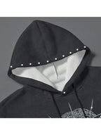 Vintage Washed Gothic Zip Hoodie With Anime Streetwear Artwork