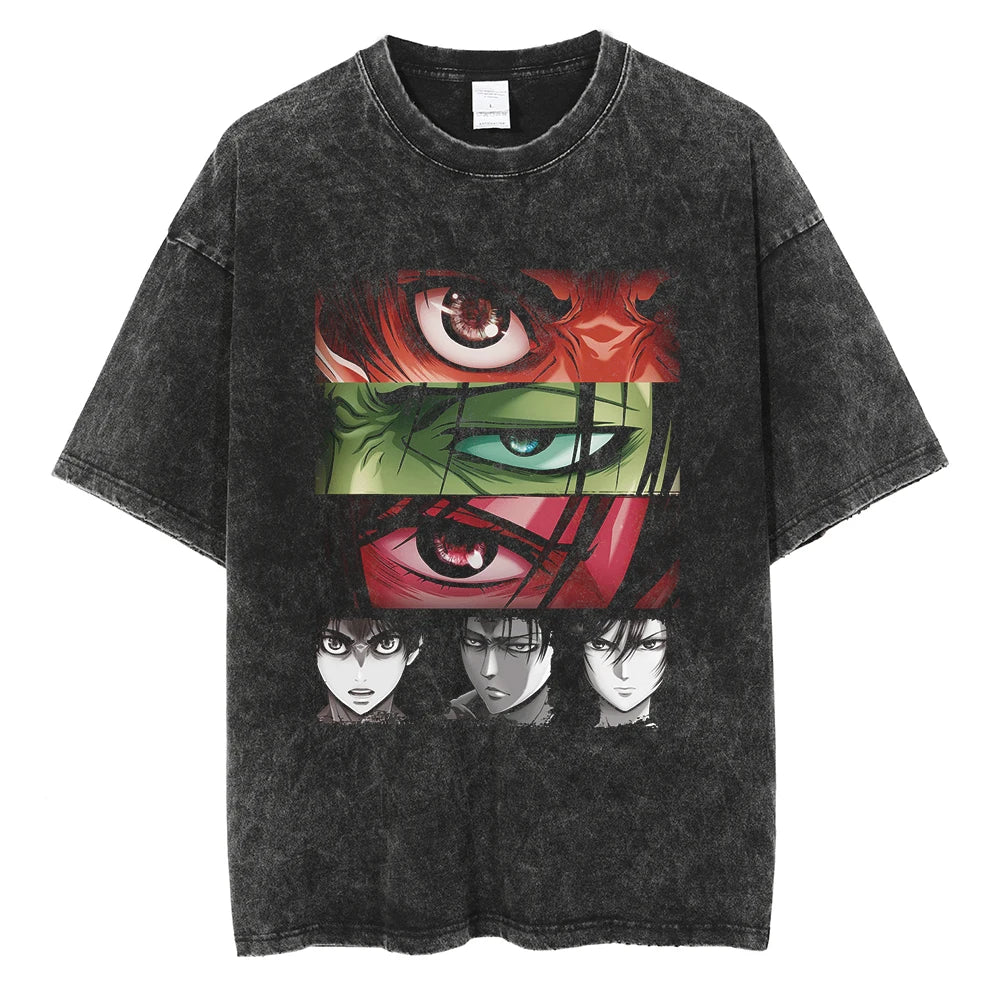 Manga Aesthetic Goth Streetwear Tee with Intense Anime-Inspired Eye Artwork