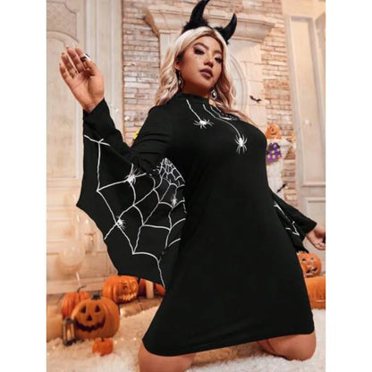 Spiderweb Gothic Sweater Dress with Anime-Inspired Halloween Streetwear Style