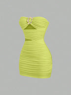 Strapless Ruched Bodycon Mini Dress with Metallic Accent Contemporary Silhouette