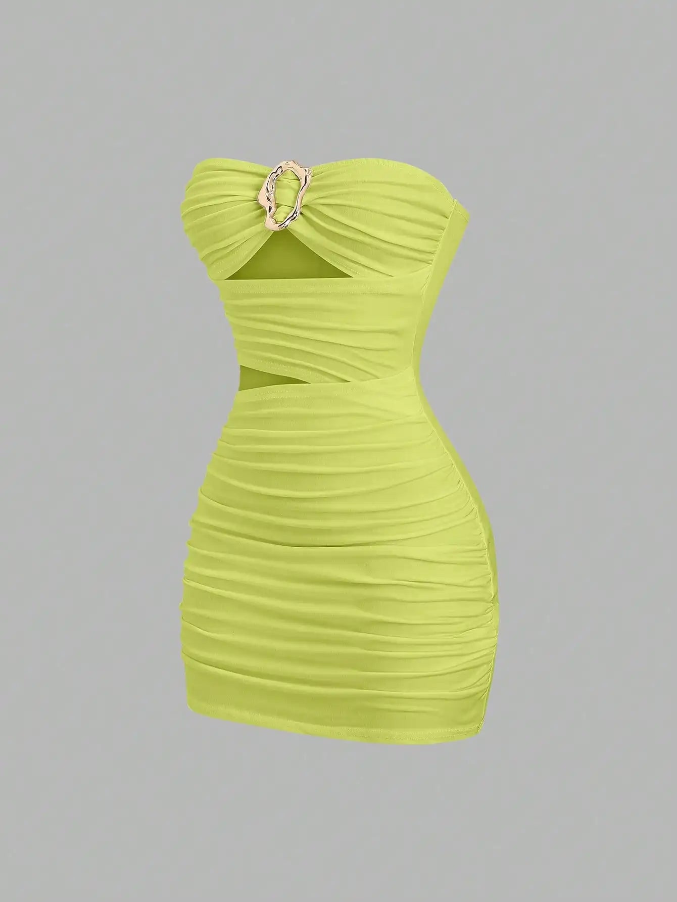 Strapless Ruched Bodycon Mini Dress with Metallic Accent Contemporary Silhouette