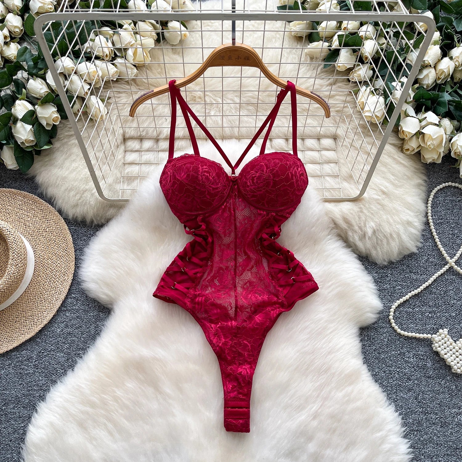 Lace Halter Neck Bodysuit for Romantic Gothic Alternative Fashion Looks