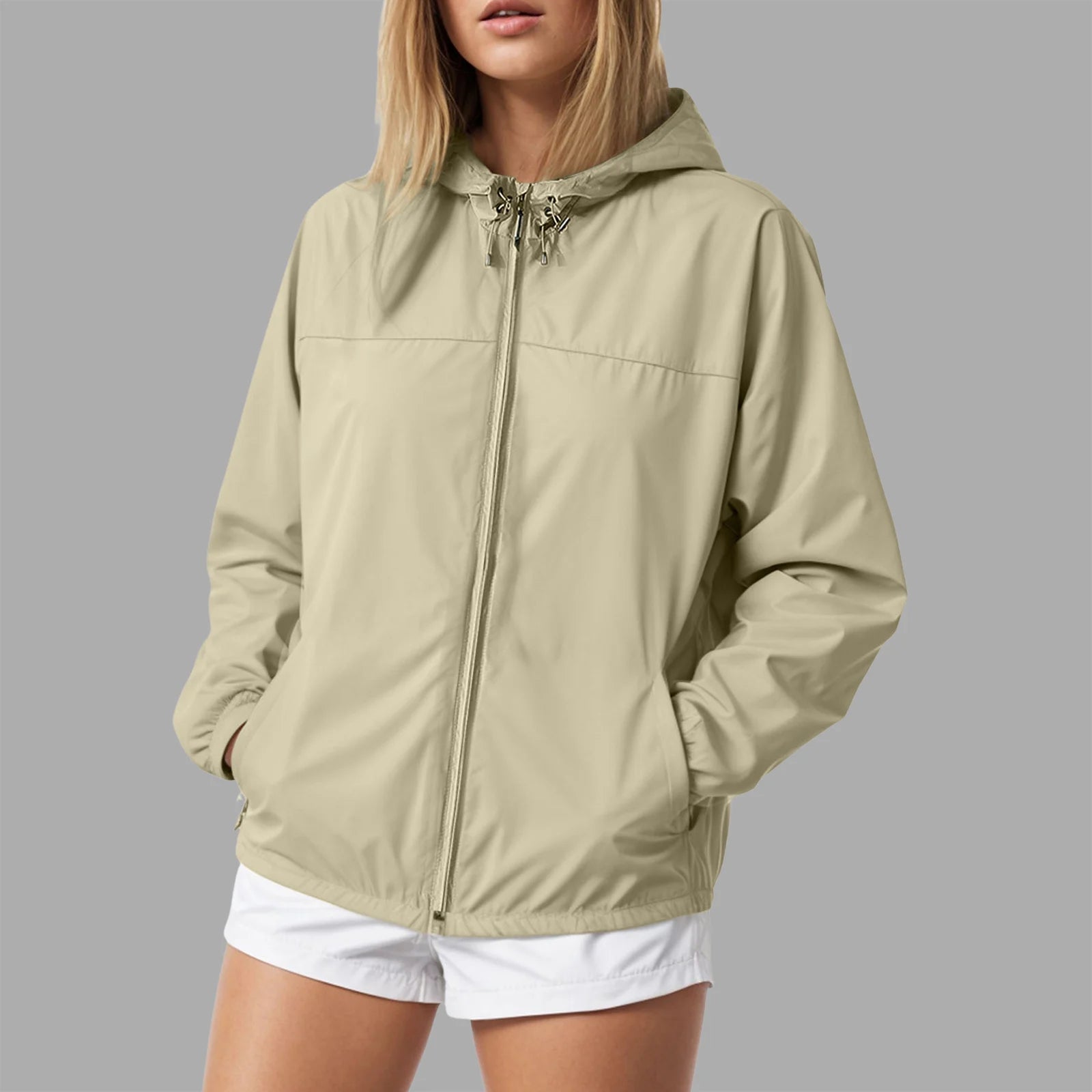 Women's Lightweight Hooded Zip-Up Windbreaker Jacket for Everyday Streetwear Layering