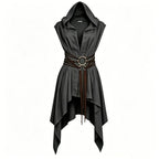 Earth-Toned Asymmetrical Hooded Sleeveless Tunic for Historical Fantasy Roleplay