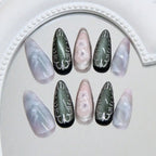 Celestial Marble Fantasy Press On Nails with Crystal Accent Art Design