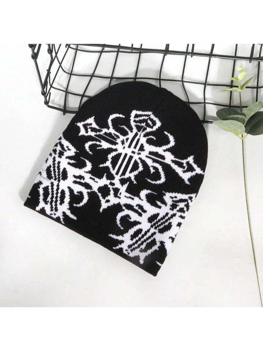 Abstract Jacquard Acrylic Knit Beanie for Modern Streetwear Casual Winter Everyday Fashion Style