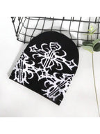 Abstract Jacquard Acrylic Knit Beanie for Modern Streetwear Casual Winter Everyday Fashion Style