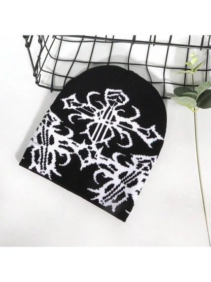 Abstract Jacquard Acrylic Knit Beanie for Modern Streetwear Casual Winter Everyday Fashion Style