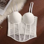 Floral Lace Bustier Top with Embroidered Detailing and Structured Cups