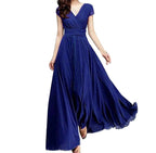 Flowing V Neck Maxi Dress With Soft Pleated Movement
