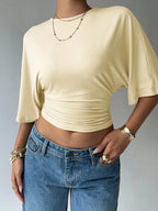 Batwing Sleeve Crop Tee with Relaxed Fit and Minimalist Casual Style