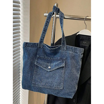 Distressed Denim Style Tote Shoulder Bag with Relaxed Carry Design
