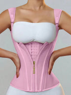 Structured Latex Underbust Waist Cincher with Front Zipper and Straps