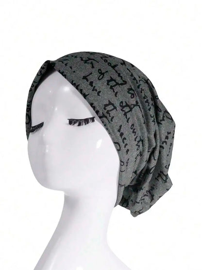 Script Pattern Polyester Knit Beanie for Contemporary Casual Streetwear Winter Everyday Fashion Style