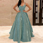 Glitter Finish Maxi Dress With Open Back And Full Movement