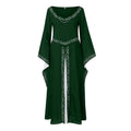 Medieval Gothic Embroidered Maxi Dress with Flowing Bell Sleeves and Elegant Silhouette