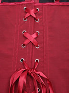 Rich Crimson Red Overbust Corset Top with Slender Straps and Front Hook Closure