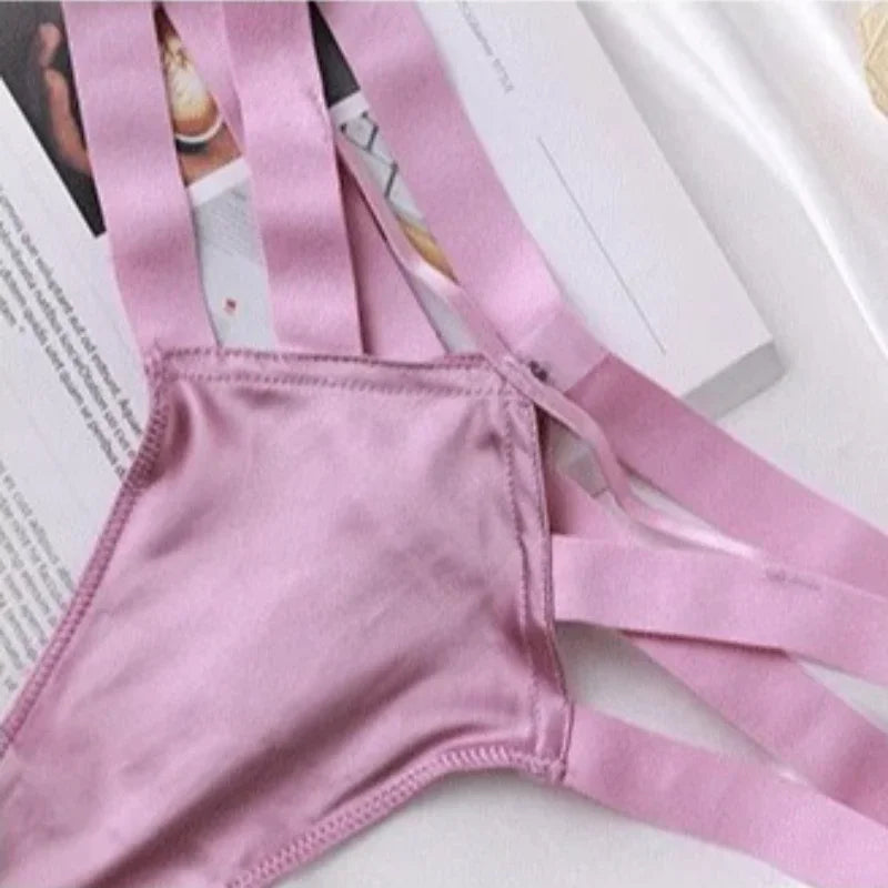 Modern Pink Sheer Lace Underwire Bra and Wide-Strap Thong Set