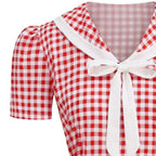 Vintage-Inspired Red Gingham Swing Dress with Contrasting Collar